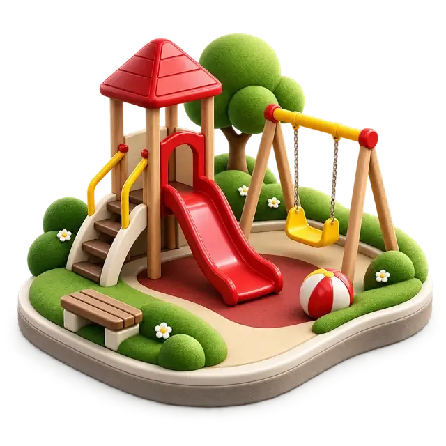 Urbanrise The Living Wave children's play area with slide, swings, seating and landscape