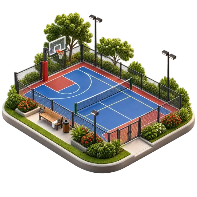 Urbanrise The Living Wave multipurpose sports court with activity space and surrounding planting