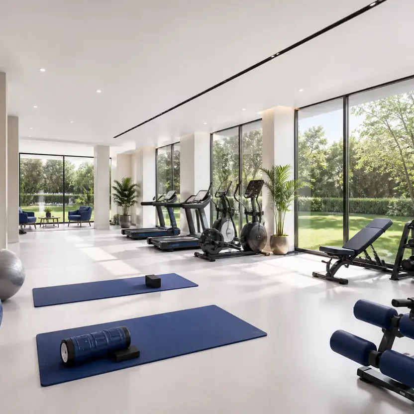 Urbanrise The Living Wave Gym and yoga space looking out over the lawns
